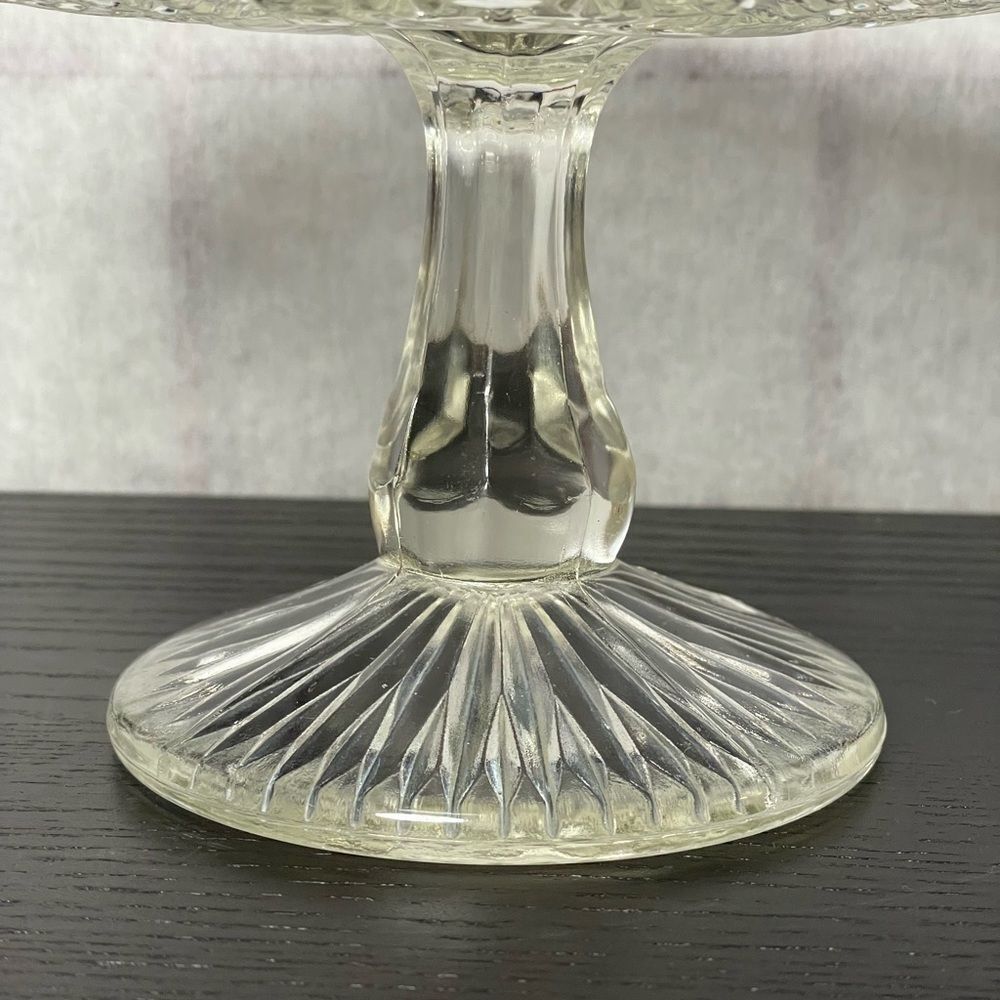Vintage Pressed Glass Cake Stand w/Ornate Geometric Design & Pedestal - Picture 8 of 15